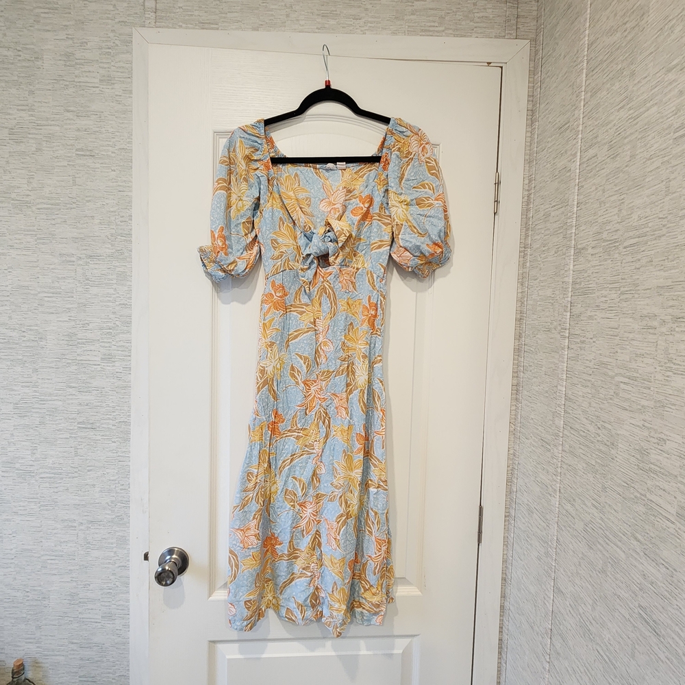 Roxy Blue and Orange Floral Maxi Dress Size XS Euc